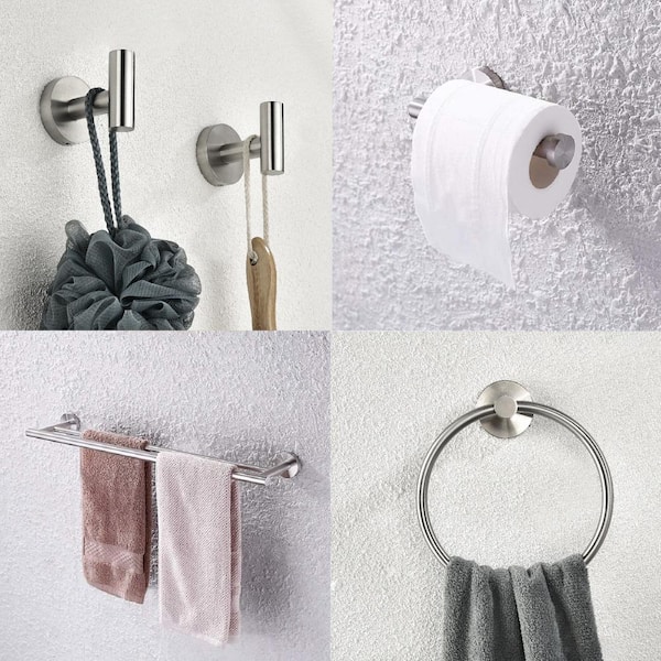 Interbath 5-Piece Bath Hardware Set with Towel Ring Toilet Paper Holder  Towel Hook and Towel Bar in Stainless Steel Brushed Nickel ITBGJ2D05NS -  The Home Depot