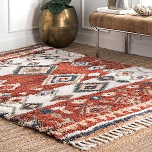 Southwestern Rosemarie Moroccan Tassel Shag Red 9 ft. x 12 ft. Area Rug