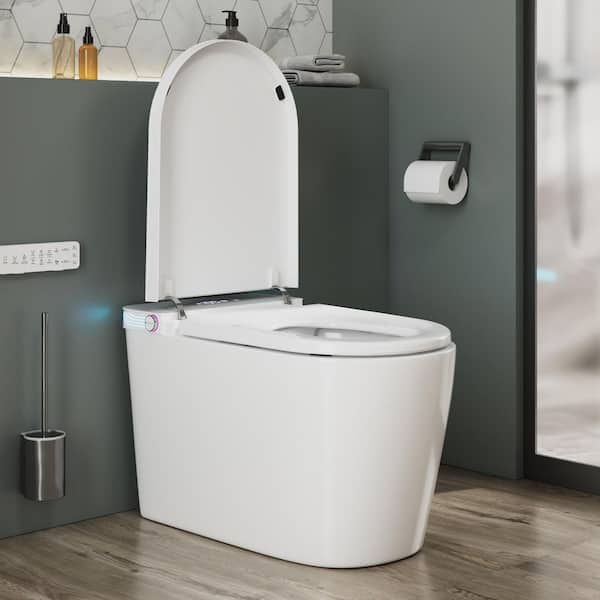 Elongated Smart 12 in. 1-Piece Toilets 1.28 GPF Dual Flush Toilet in White with Heated Seat and Seat Included