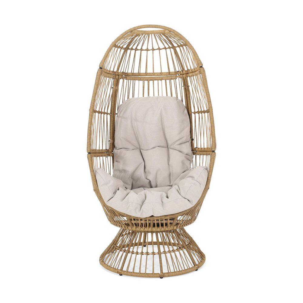 Brown Wicker Rattan Swivel Egg Outdoor Lounge Chair with Light Gray Cushions price history on PriceWatchPro