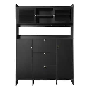 55 in. W x 7.1 in. D x 82 in. H Black Linen Cabinet Tempered Glass Shoe Cabinet with 3-Flip Drawers and 4-Hanging Hooks