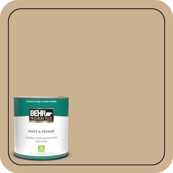 BEHR PREMIUM PLUS 1 qt. #PWL-84 Tropical Tan Semi-Gloss Enamel Low Odor Interior Paint & Primer