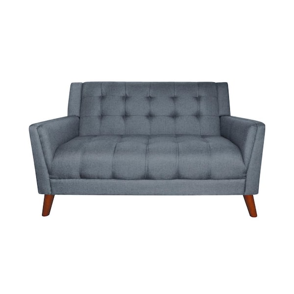 Noble House Candace 54 in. Dark Gray Tufted Polyester 2-Seater Loveseat with Tapered Wood Legs