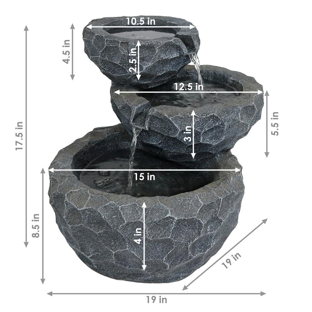 Gray Polyresin 3-Tier Solar Powered Outdoor Fountain