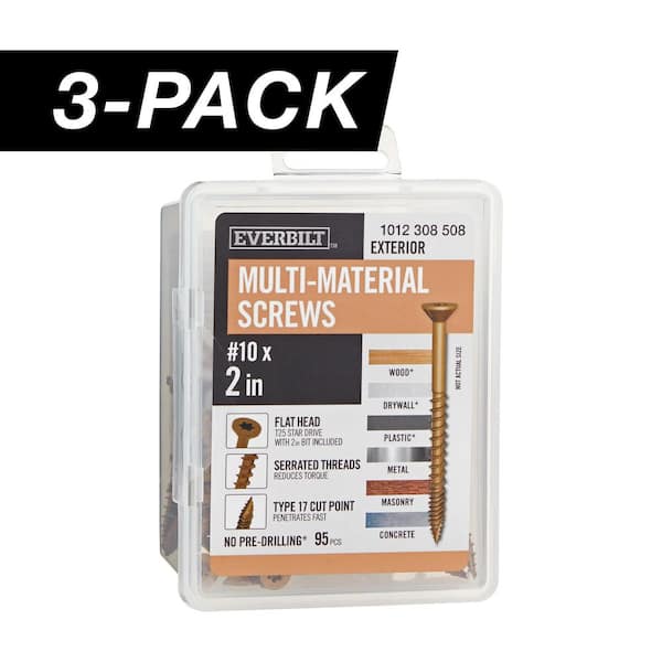 3-Pack #10 x 2 in. Brown 6-Lobe Star Drive Exterior Flat Head Multi-Material Screw (3 lbs. / 285-piece)
