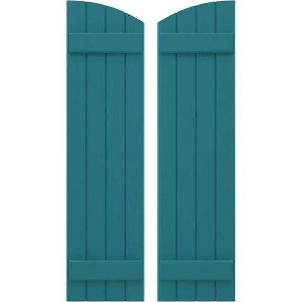 Ekena Millwork 14 in. W x 59 in. H Americraft Exterior Real Wood Joined Board and Batten Shutters with Elliptical Top in Antigua