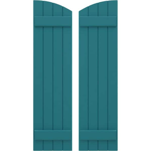 Ekena Millwork 14 in. W x 61 in. H Americraft Exterior Real Wood Joined Board and Batten Shutters w/Elliptical Top Viridian Green
