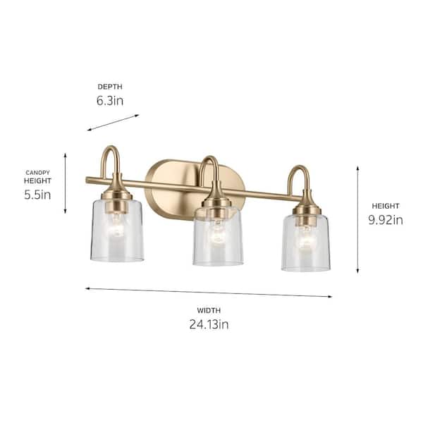 Erta 24 in. 3-Light Champagne Bronze Bathroom Vanity Light with Clear Glass Shades