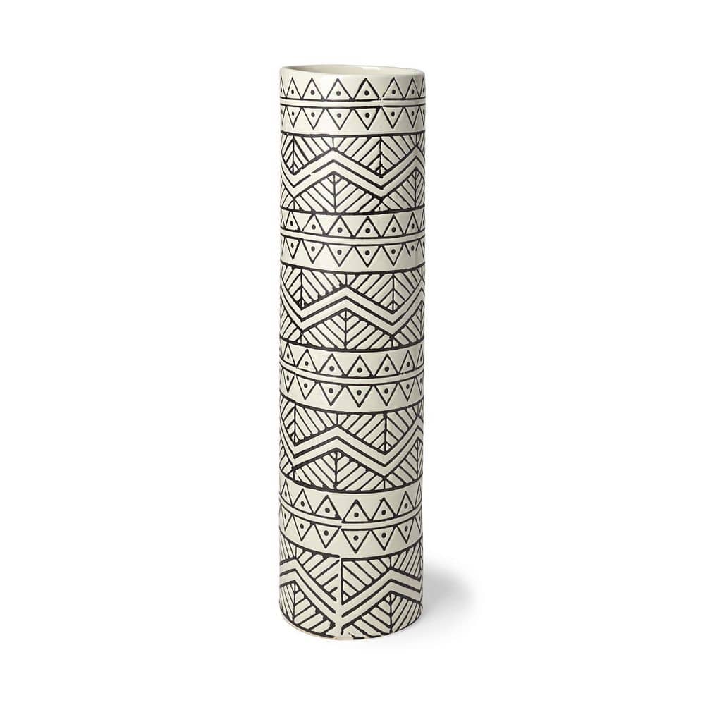 Mercana Uhura II Cream Black Patterned Cylindrical Ceramic Vase 68624 - The Home Depot