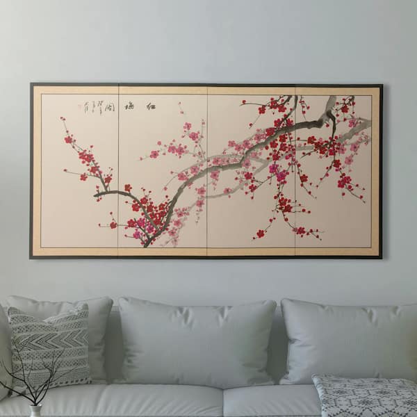LARGE CHINESE PLUM PURPLE BLOSSOM FLORAL CANVAS  ART 