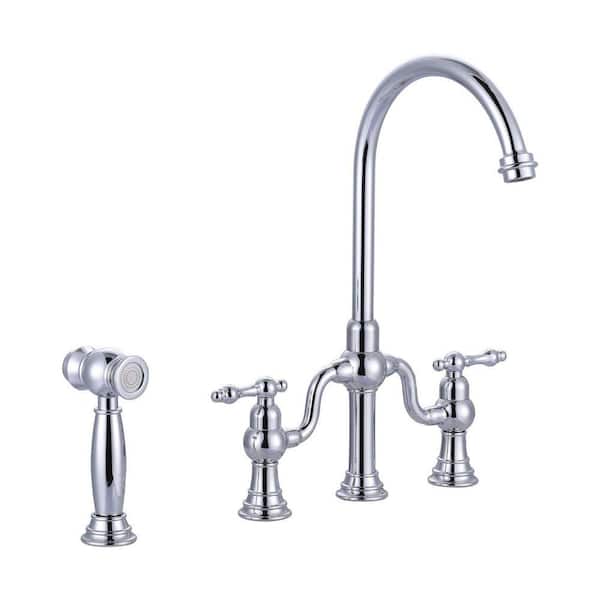 Double-Handle High-Arc Deck Mounted Bridge Kitchen Faucet in Chrome