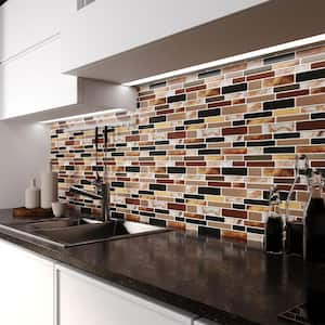 Brown 12 in. x 12 in. x 0.04 in. Vinyl Peel and Stick Backsplash Tile for Kitchen (Cover 10 sq. ft.)