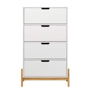 4-Drawer White Wood Modern Chest of Drawers with Contrasting Legs