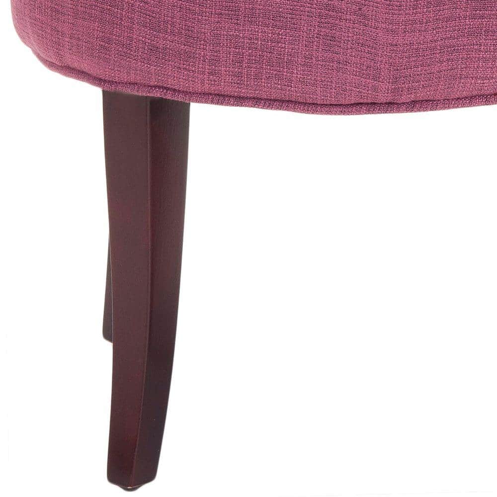 Rose Pink Button Tufted Vanity Stool with Mahogany Legs