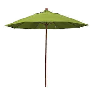 9 ft. Woodgrain Aluminum Commercial Market Patio Umbrella Fiberglass Ribs and Push Lift in Macaw Sunbrella