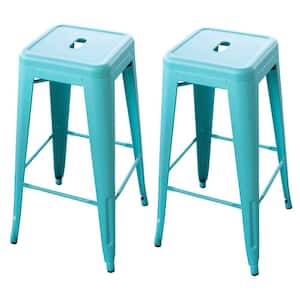 30 in. Teal Metal, Backless, Stackable Bar Stool (Set of 2)