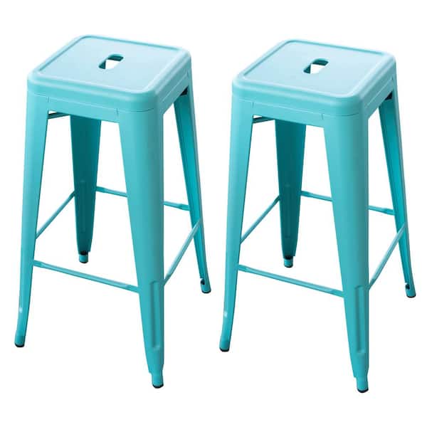 AmeriHome 30 in. Teal Metal, Backless, Stackable Bar Stool (Set of 2)