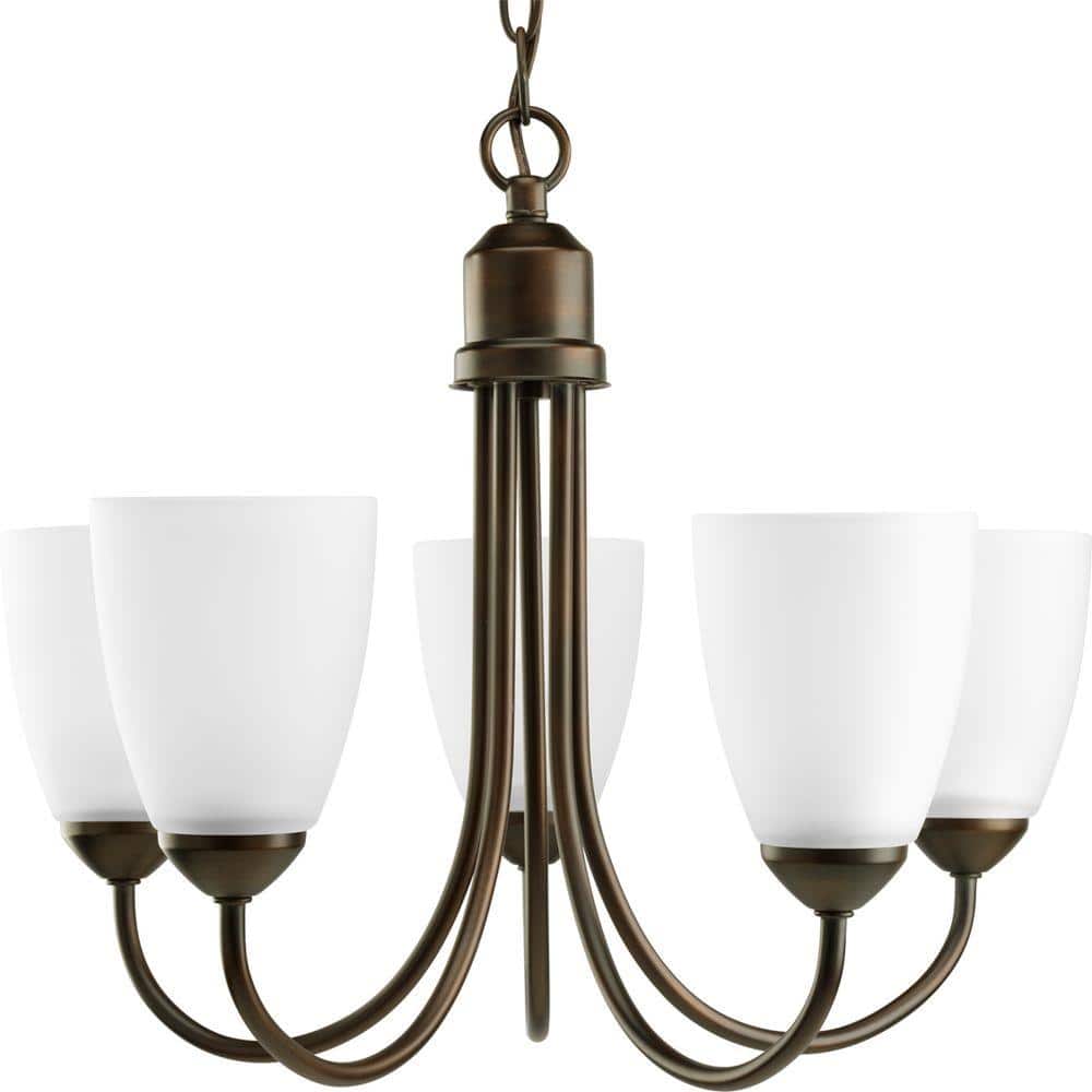 Gather Collection 5-Light Antique Bronze Etched Glass Traditional Chandelie