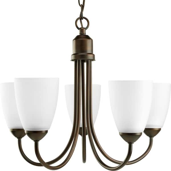 Progress Lighting Gather Collection 5-Light Antique Bronze Etched Glass Traditional Chandelier Light