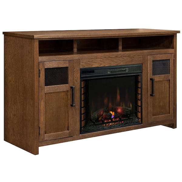 Bridgevine Home 65 in. Fully Assembled Brown TV Stand with Electric Fireplace, Fits TV's up to 75 in.