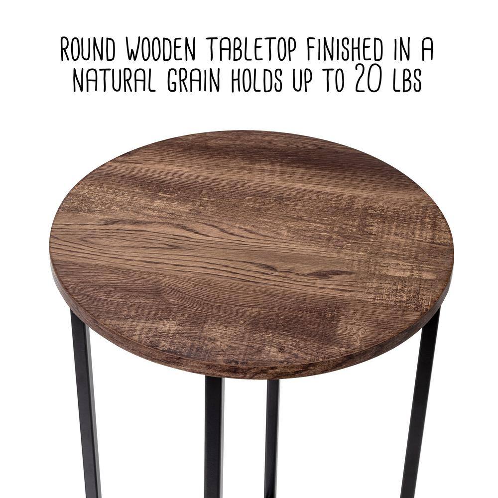 24" Black and Natural MDF Round Side Table with Metal Base