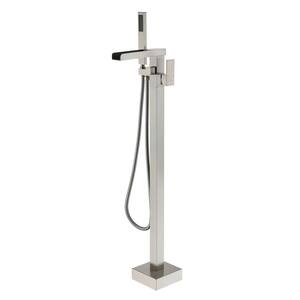 2.4 GPM Floor-Mount Freestanding Tub Faucet with Hand Held Shower and Lever Handle in Brushed Nickel