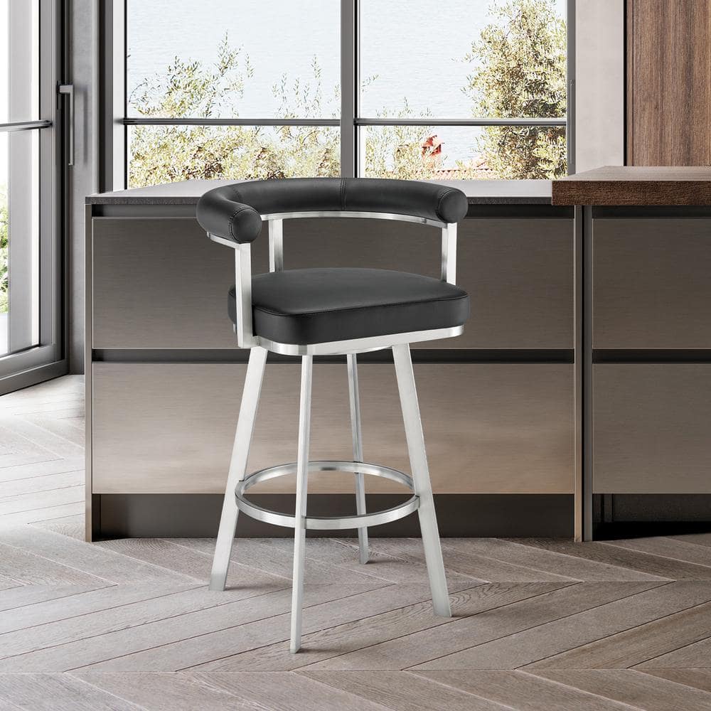 Magnolia 26 in. Black/Brushed Stainless Steel Low Back Metal Counter Stool 