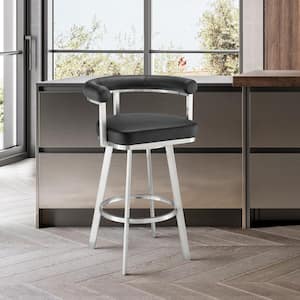 Magnolia 26 in. Black/Brushed Stainless Steel Low Back Metal Counter Stool with Faux Leather Seat