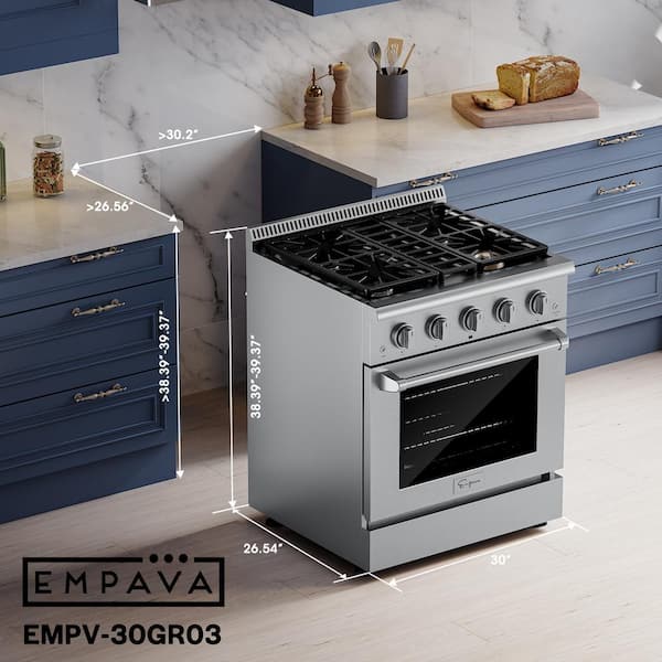 Empava 30 in. 4.2 cu. ft. Slide-In Single Oven Gas Range with 4 Sealed Burners in Stainless Steel