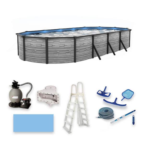 Montilla 12 x 24 ft. Oval 52 in. Deep Steel Wall Above Ground Swimming Pool Package w/ 6 in. Top Rail