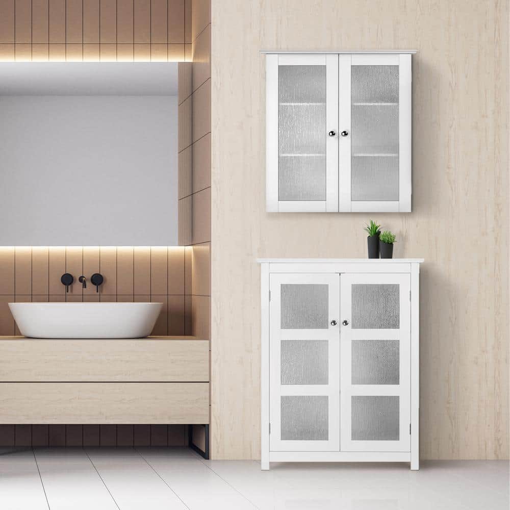 Connor Crisp White 2-Door Wall Cabinet with Textured Glass