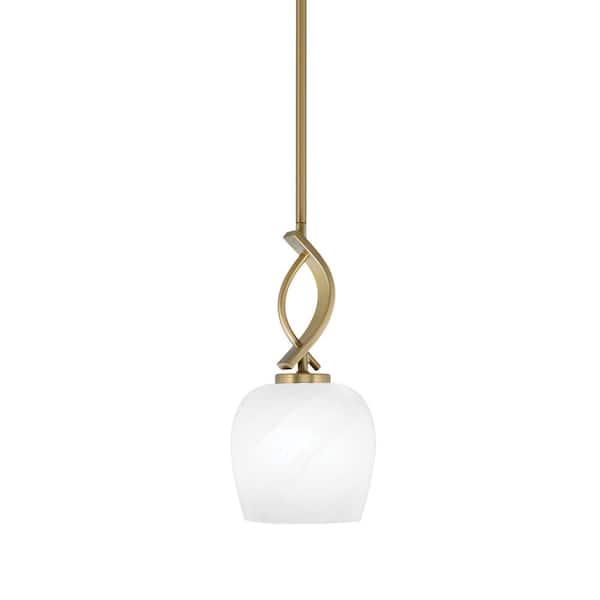 Unbranded Olympia 1-Light Stem Hung New Age Brass, Mini Pendant-Light with White Marbleized Glass Shade, No Bulb Included