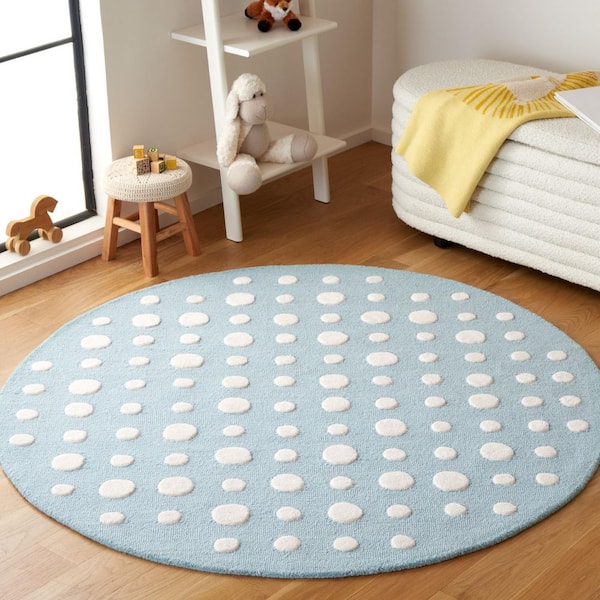 Kids 5 ft. x 5 ft. Blue/Ivory Abstract Polka-Dot Round Area Rug