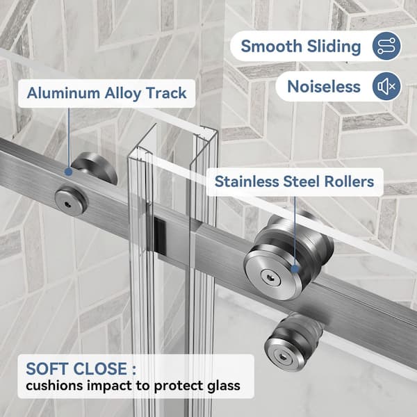 56-60 in. W x 74 in. H Single Reversible Sliding Frameless Shower Door in Brushed Nickel with Nano-Coated Tempered Glass