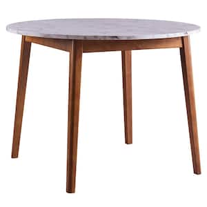 Ashton Faux Marble Brown Dining Table with Top Solid Wood Leg