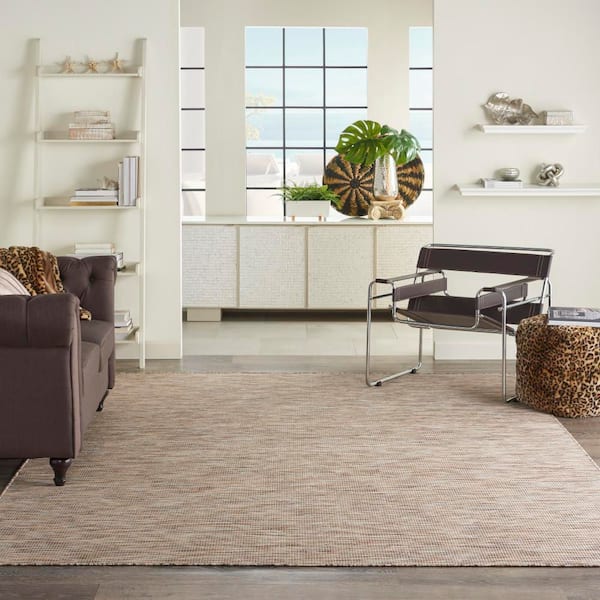 Positano Beige 10 ft. x 14 ft. Solid Contemporary Indoor/Outdoor Patio Area Rug