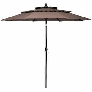 10 ft. 3-Tier Aluminum Market Patio Umbrella Sunshade Shelter Double Vented in Tan
