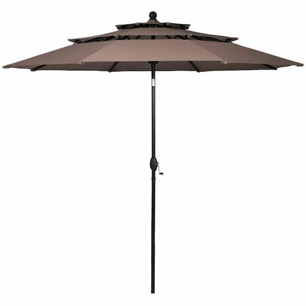 Gymax 10 ft. 3-Tier Aluminum Market Patio Umbrella Sunshade Shelter Double Vented in Tan