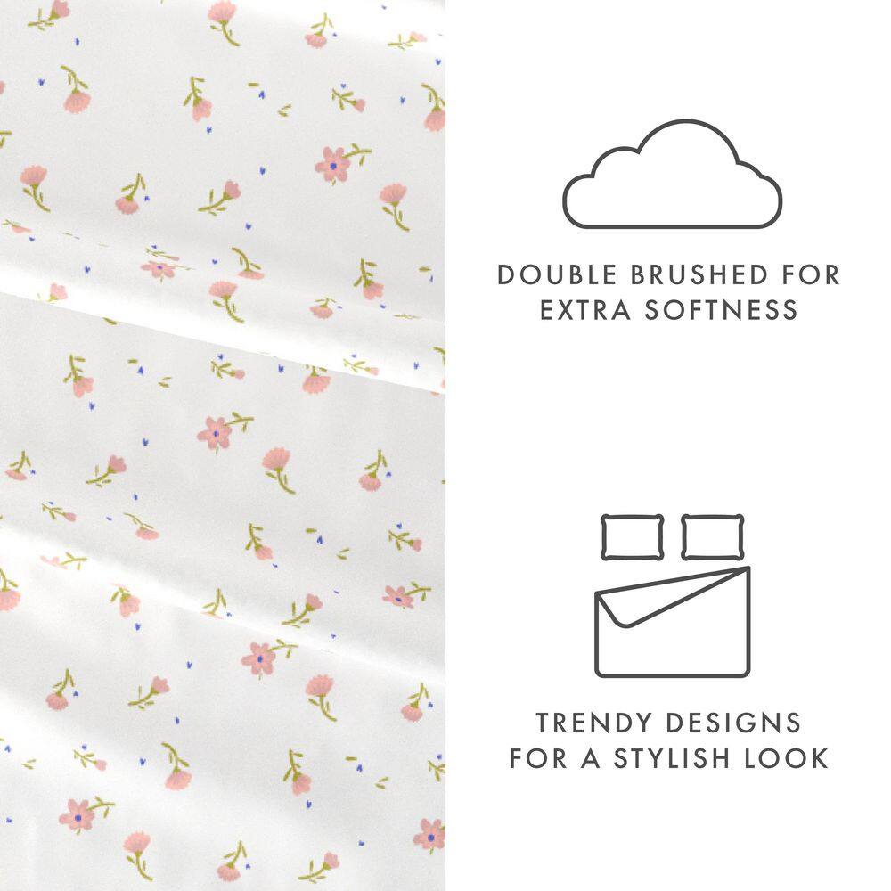 Pink Floral Microfiber Full Deep Pocket Sheet Set