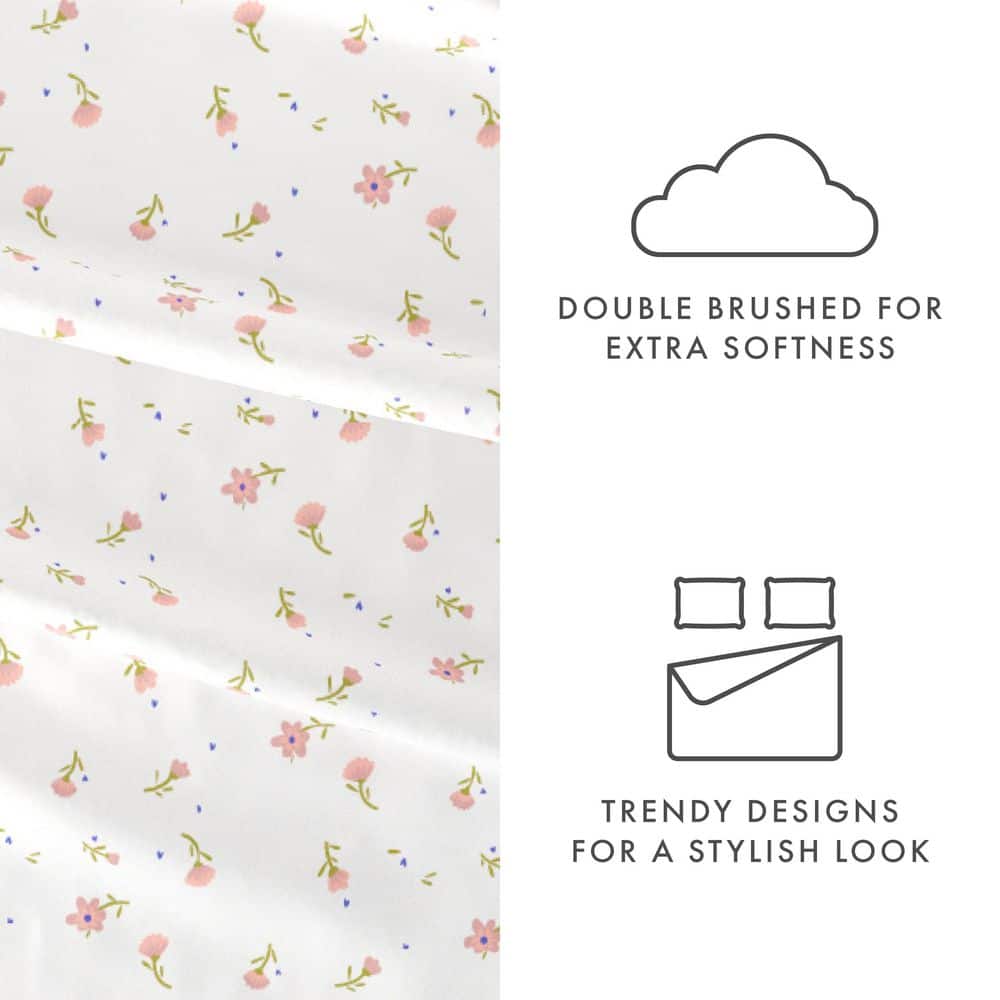 Twin Pink Floral Deep Pocket Cotton Microfiber Sheet Set