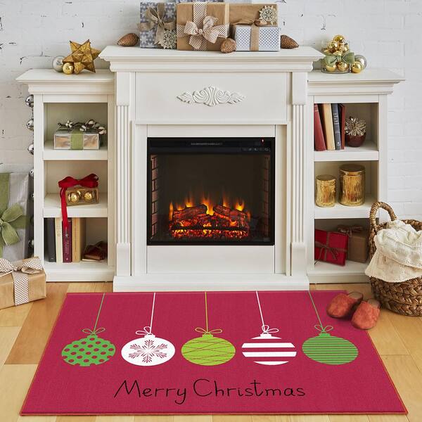 Christmas Front Door Mat, PVC Leather Door Mats Outdoor/Indoor Funny  Welcome Mat, Xmas Red Snowflake Winter Christmas Red Floor Mats Non-Slip  Doormat