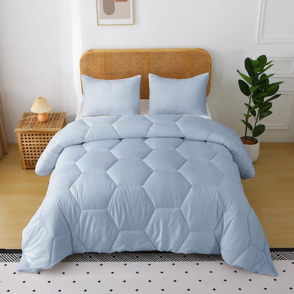 Better Style Home 3-Piece Light Blue Microfiber Honeycomb Full/Queen Comforter Set