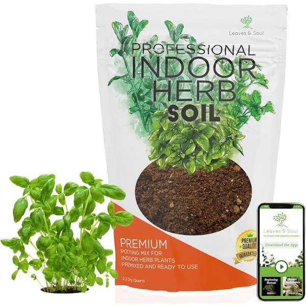 LEAVES AND SOUL Professional Indoor Herb Soil, 2.2 qt., Ready to Use, Peat Moss, Coco Coir, Perlite, Dolomite