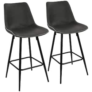 Durango 26 in. Black and Grey Vintage Faux Leather Counter Stool (Set of 2)