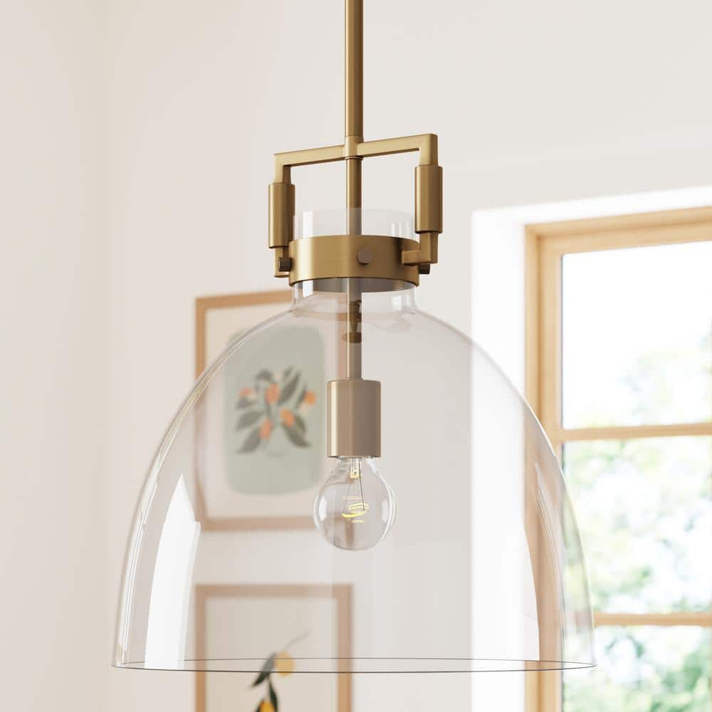 Leigh Glass Dome Pendant Ceiling Light, Adjustable Height - Nathan James: Industrial Elegance, Clear Shade