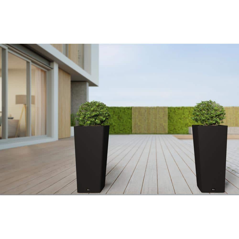 Black Square Outdoor Planter with Shelf, 36 in., 2-Pack