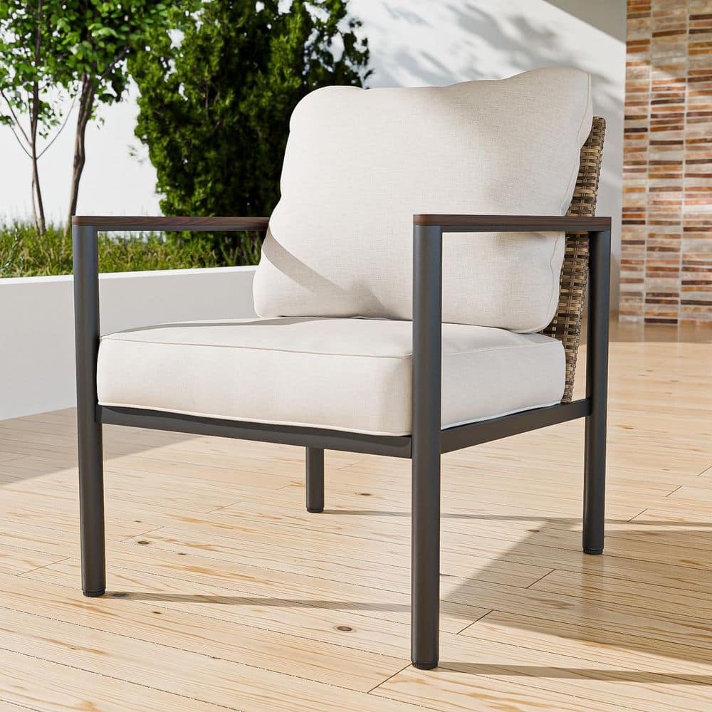 Patio Wicker Outdoor Lounge Chair with Metal Frame and Beige Cushions price history on PriceWatchPro