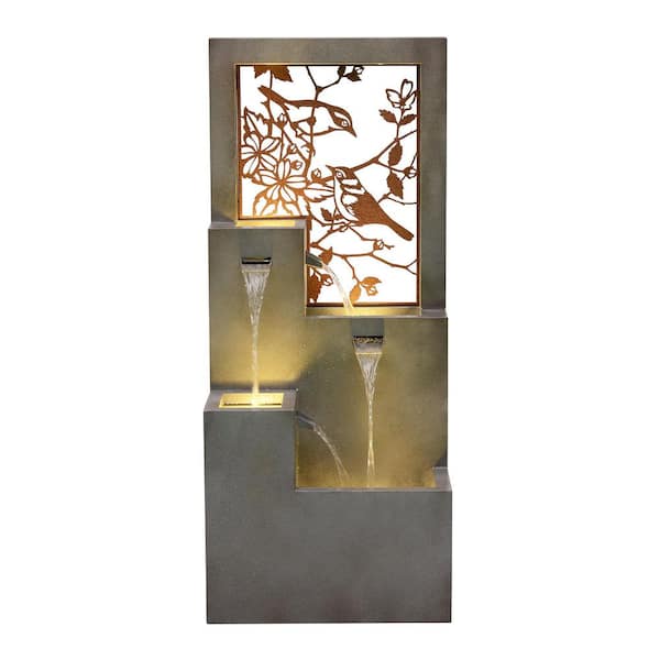 HI-LINE GIFT LTD Metal Water Fountain with Bird Design and LED Lights - Outdoor