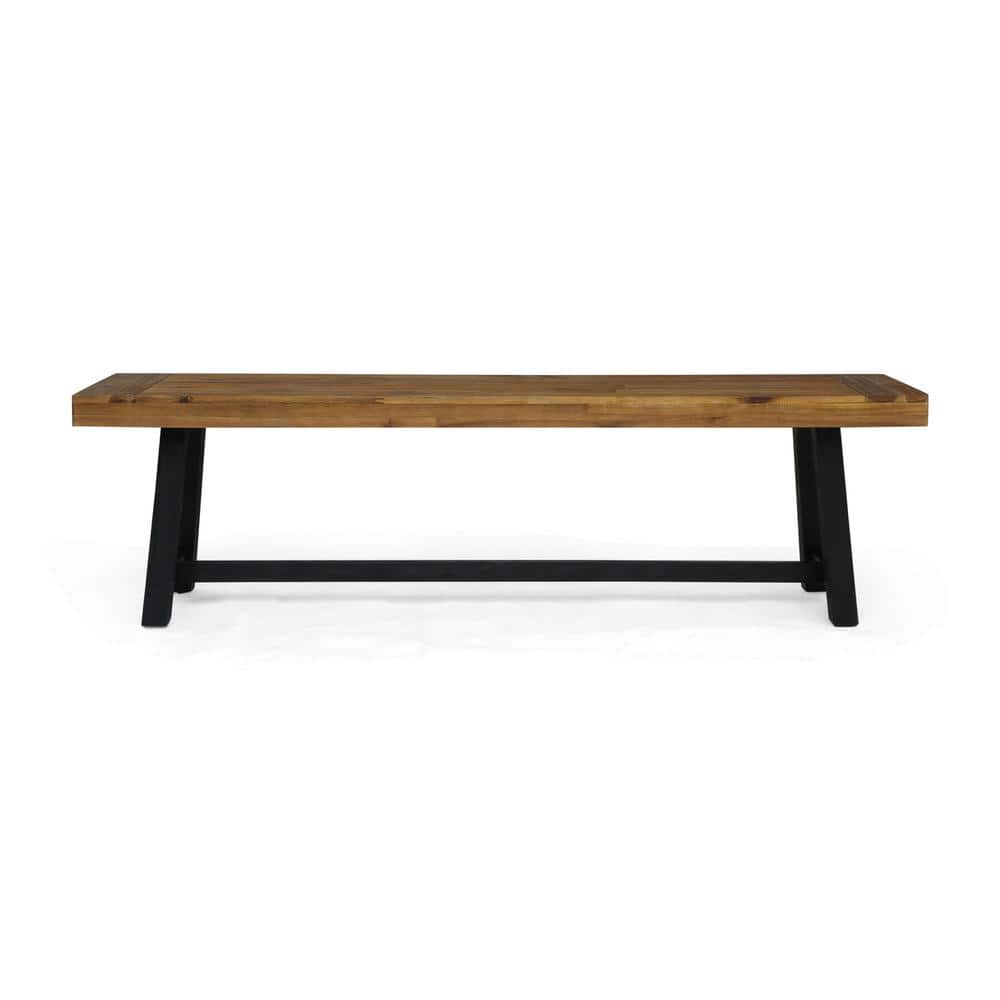 Raphael Sandblast Teak Brown and Black Wood Outdoor Patio Bench