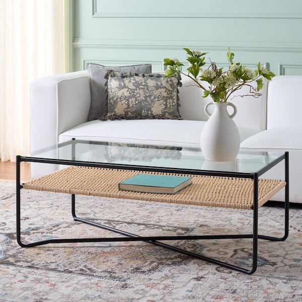 SAFAVIEH Allene 48 in. Gold/Glass Coffee Table FOX2601A - The Home